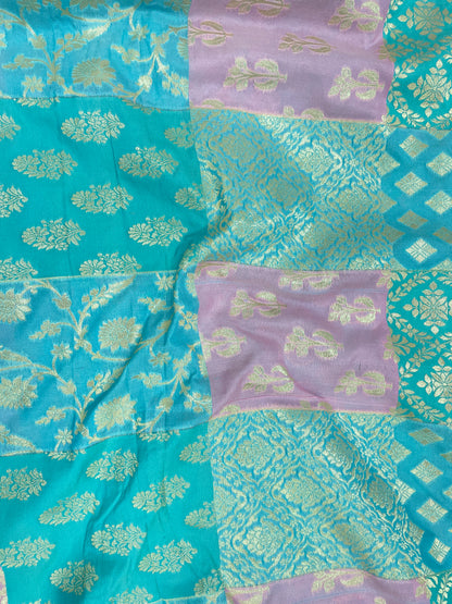 Unique Top Notch Multi Color Patchwork Traditional Zari Jacquard Weaving On Banarasi Brocade Fabrics