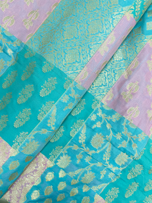 Unique Top Notch Multi Color Patchwork Traditional Zari Jacquard Weaving On Banarasi Brocade Fabrics