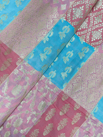 Unique Top Notch Multi Color Patchwork Traditional Zari Jacquard Weaving On Banarasi Brocade Fabrics