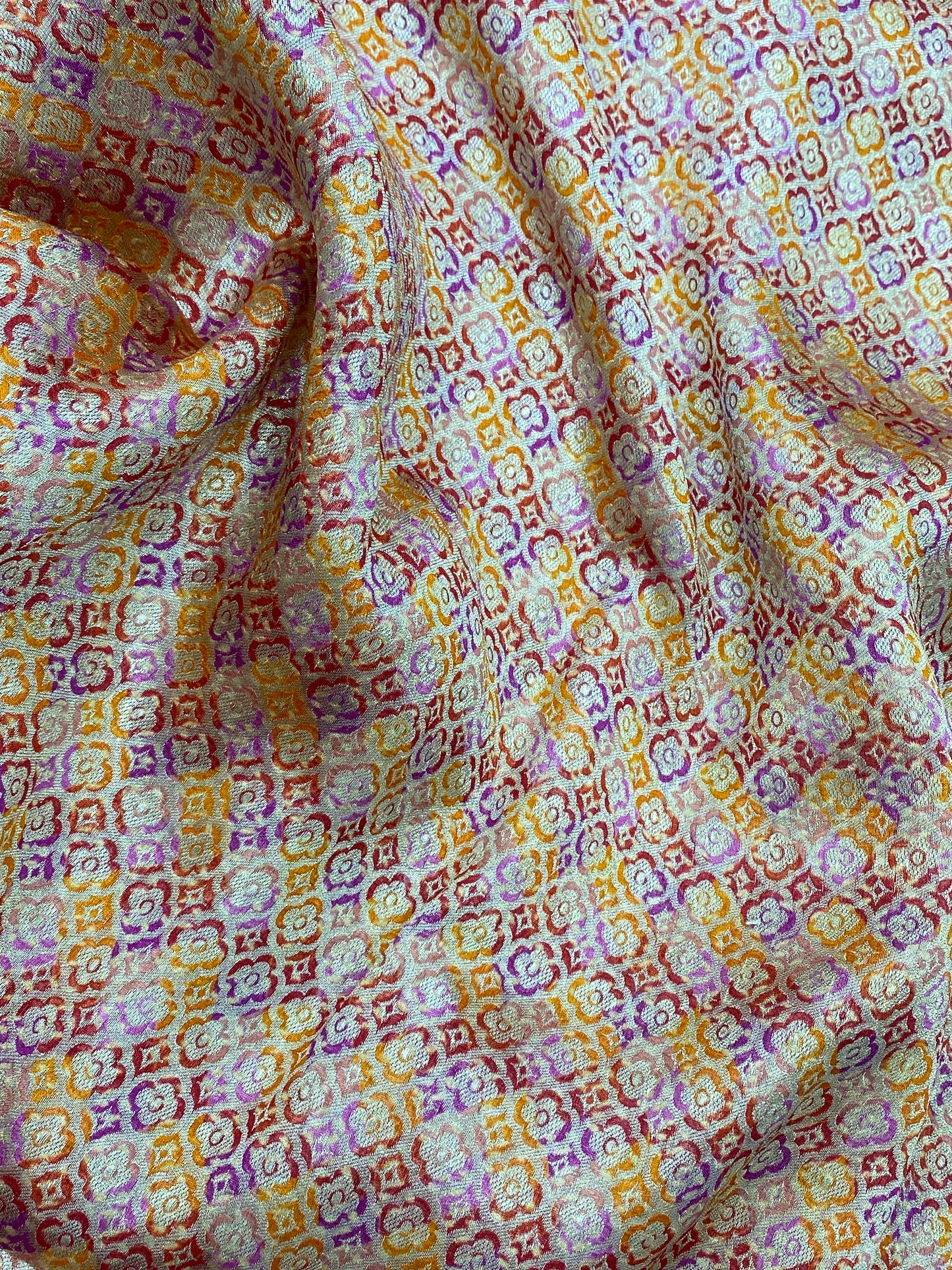 Minimal Golden Zari Weaving On Multicolor Banarasi Brocade Fabric