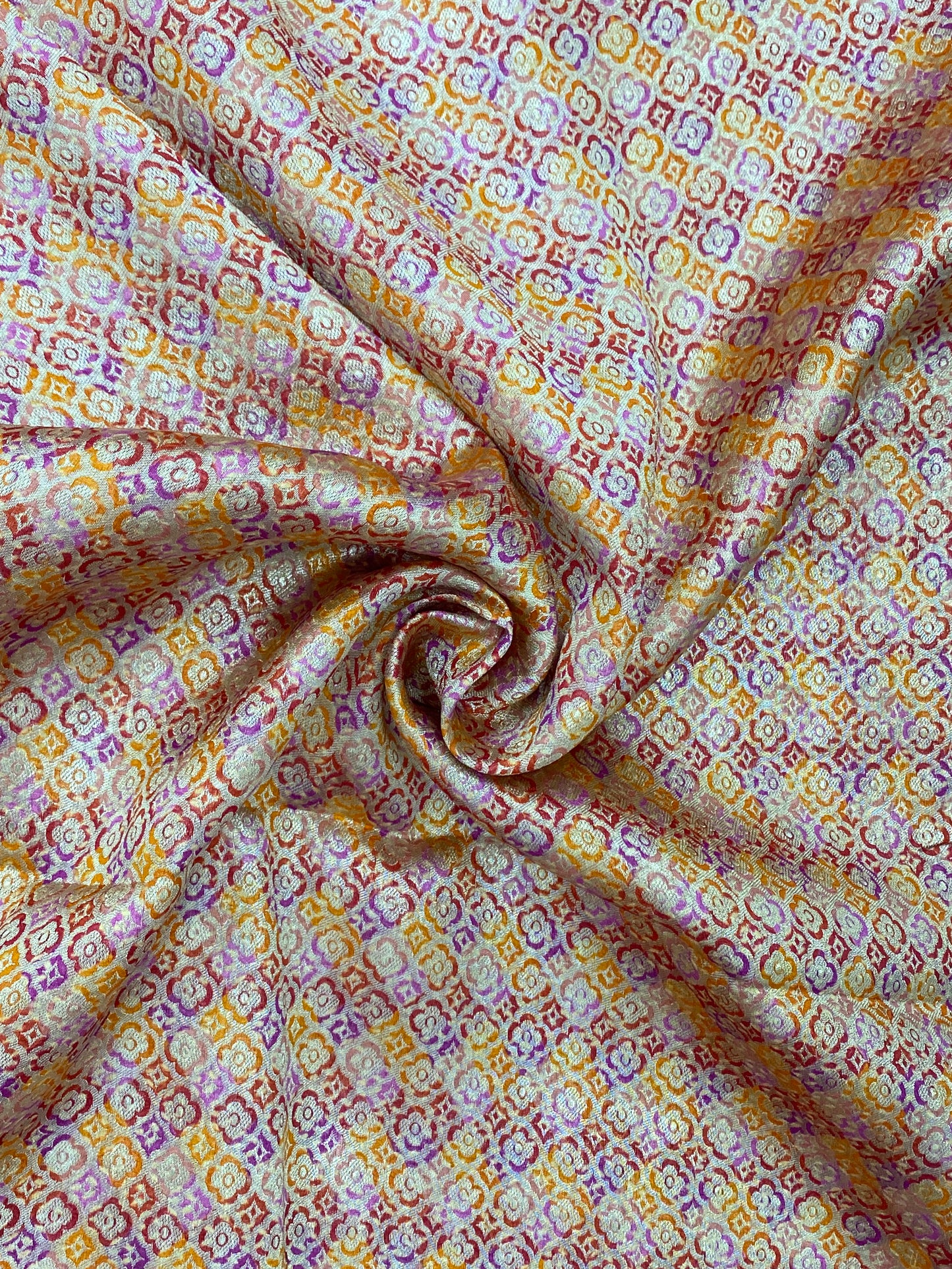 Minimal Golden Zari Weaving On Multicolor Banarasi Brocade Fabric