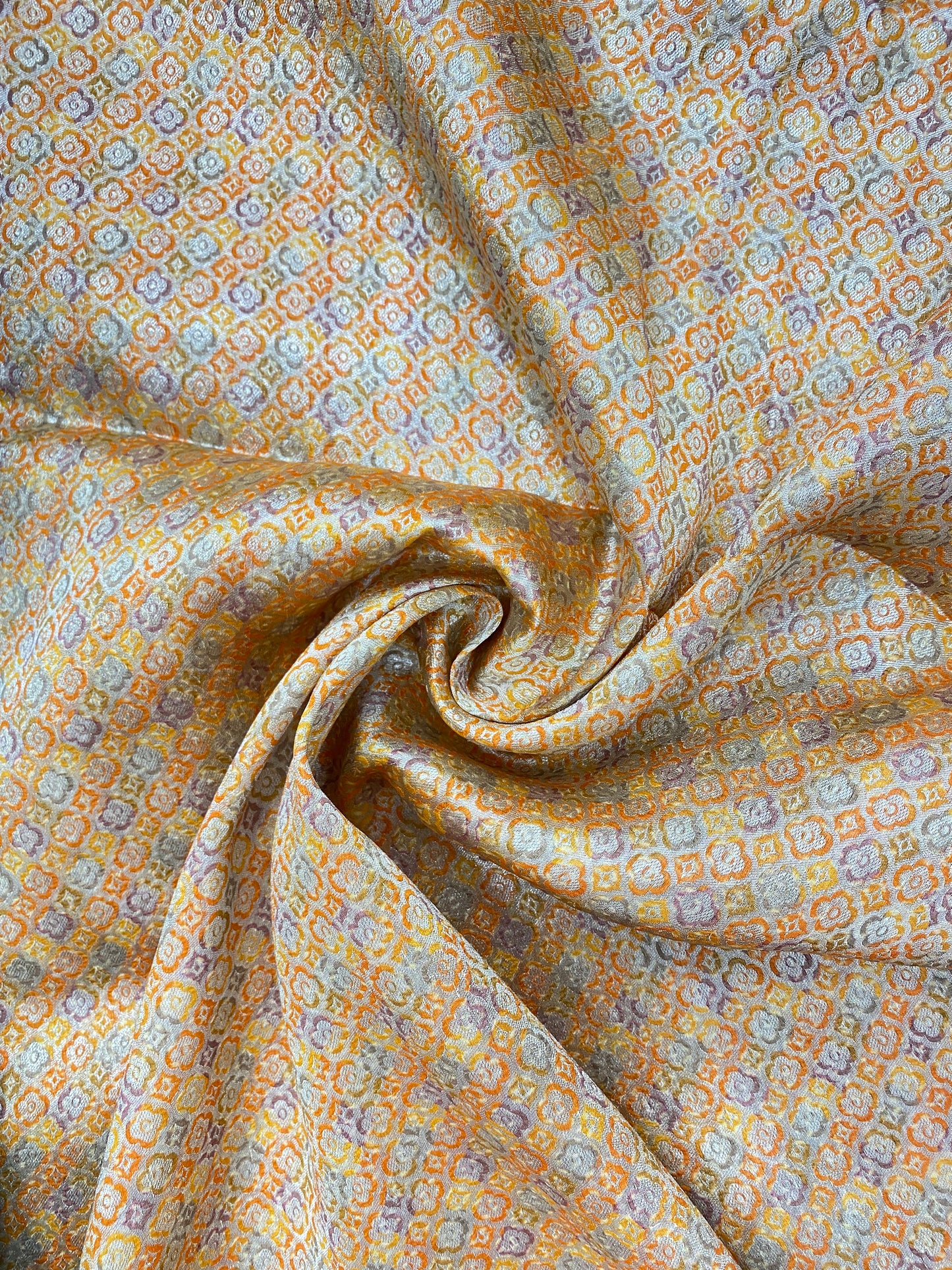 Minimal Golden Zari Weaving On Multicolor Banarasi Brocade Fabric