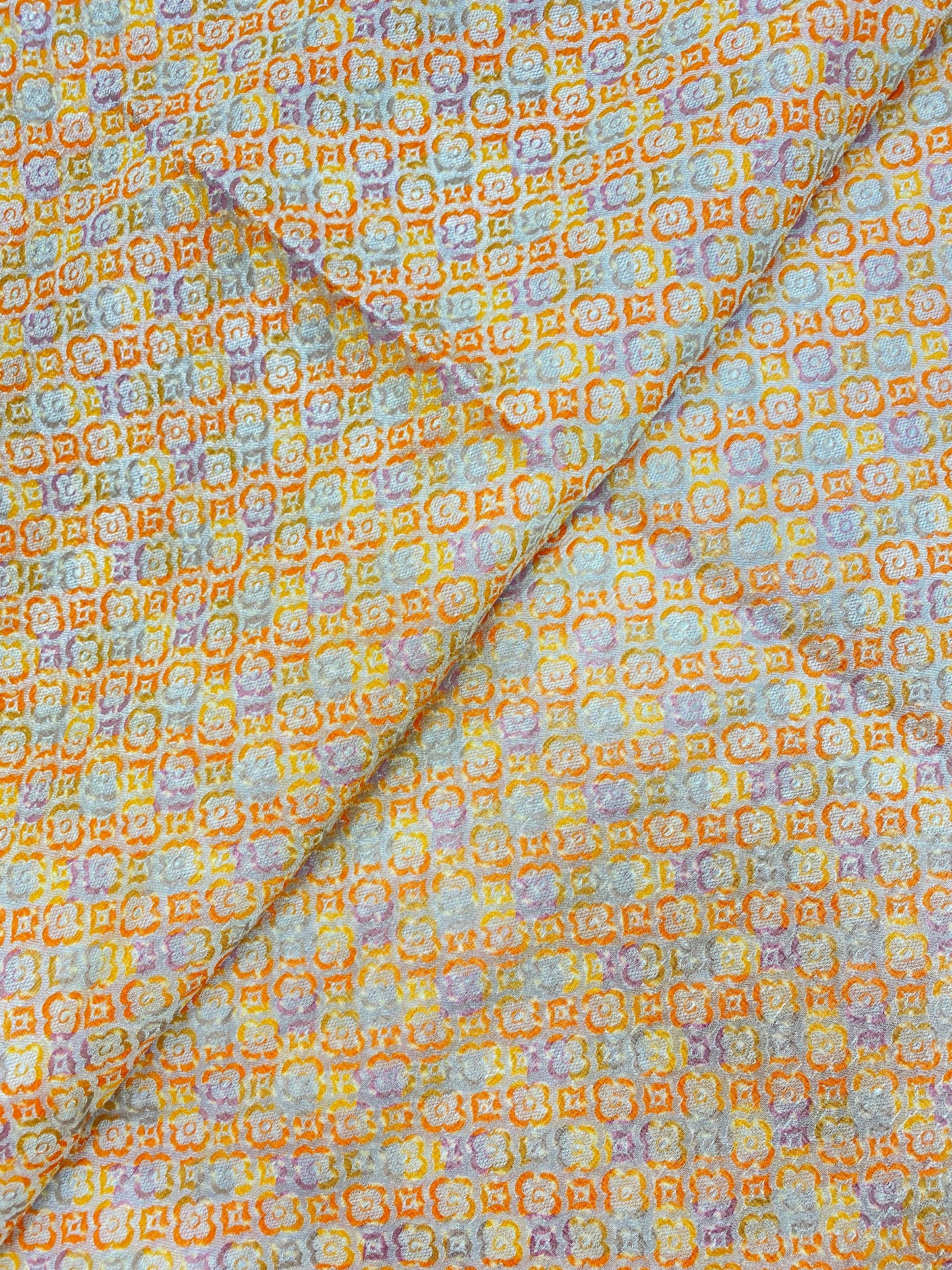 Minimal Golden Zari Weaving On Multicolor Banarasi Brocade Fabric