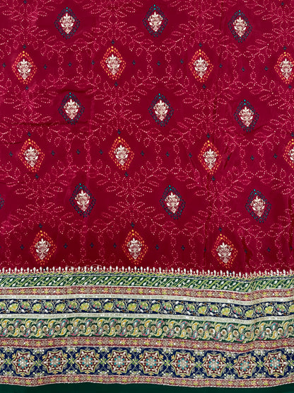 Adorable Bandhani Print With Border Work On Crepe Fabric