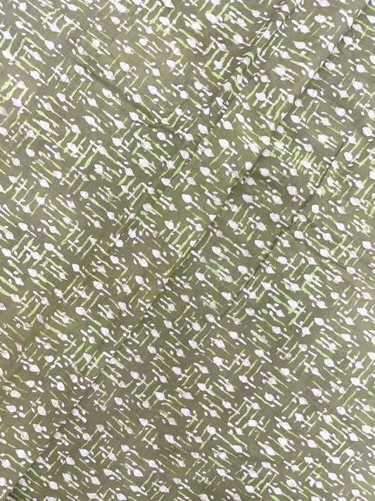 Marvelous Attractive Green And White Block Print On Cotton Fabric
