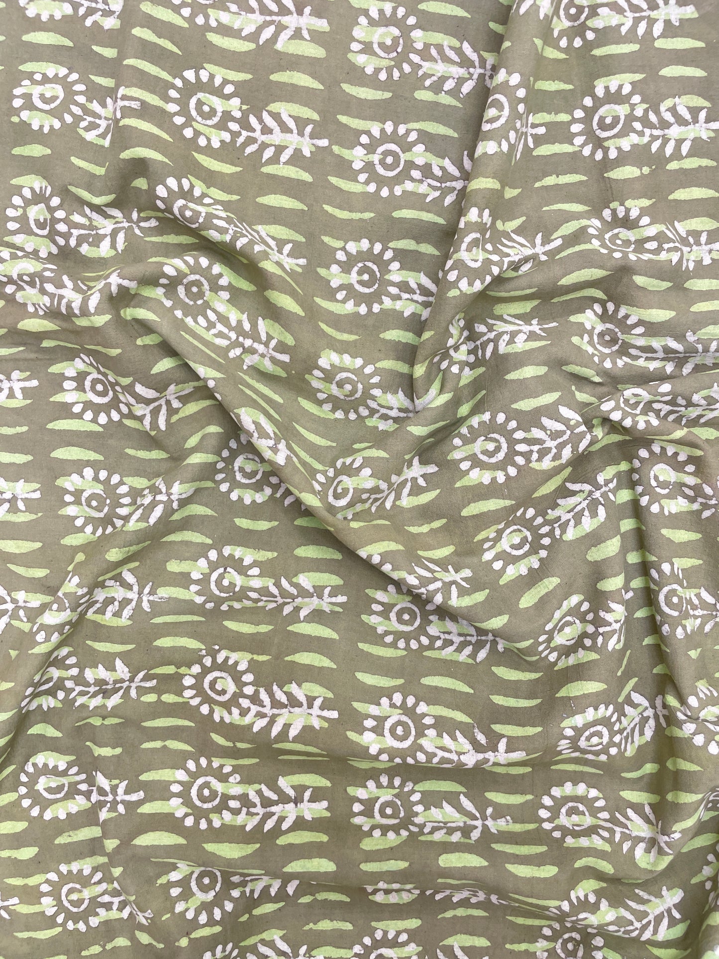 Adorable Attractive Green And White Block Print On Cotton Fabric