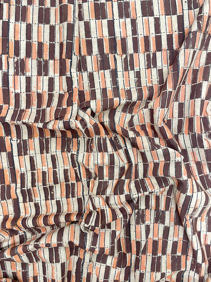 Premium Exclusive Brown And Peach Block Print On Cotton Fabric