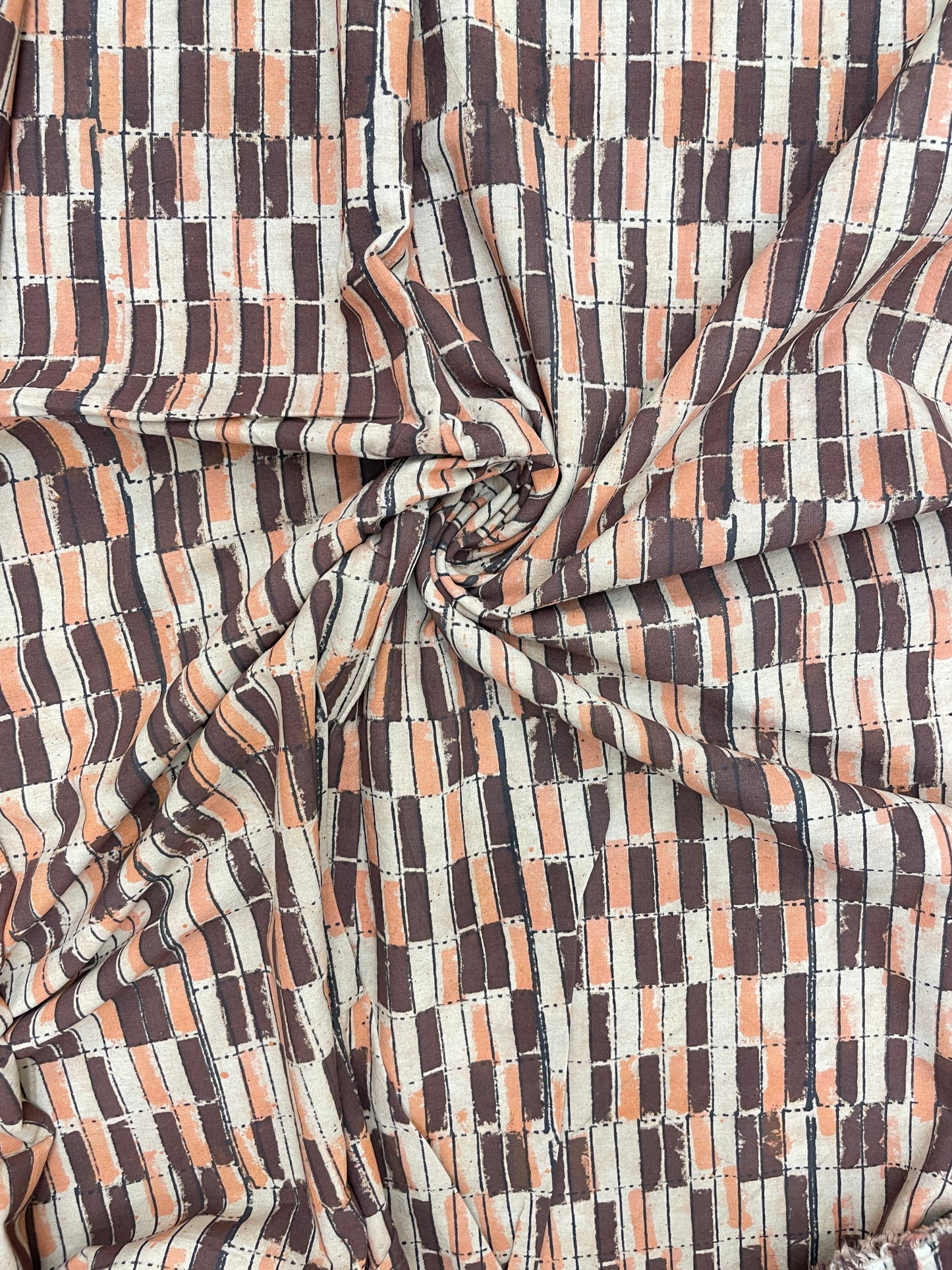 Premium Exclusive Brown And Peach Block Print On Cotton Fabric