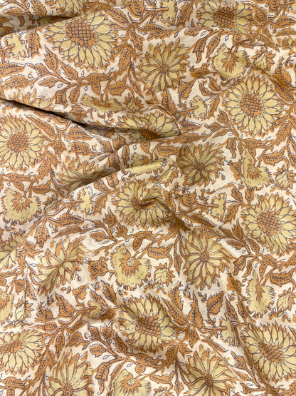 Pretty Fabulous Mustard Yellow Flower Block Print On Cotton Fabric