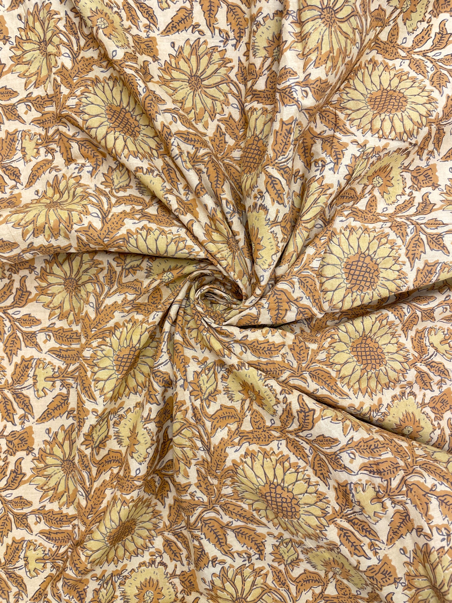 Pretty Fabulous Mustard Yellow Flower Block Print On Cotton Fabric