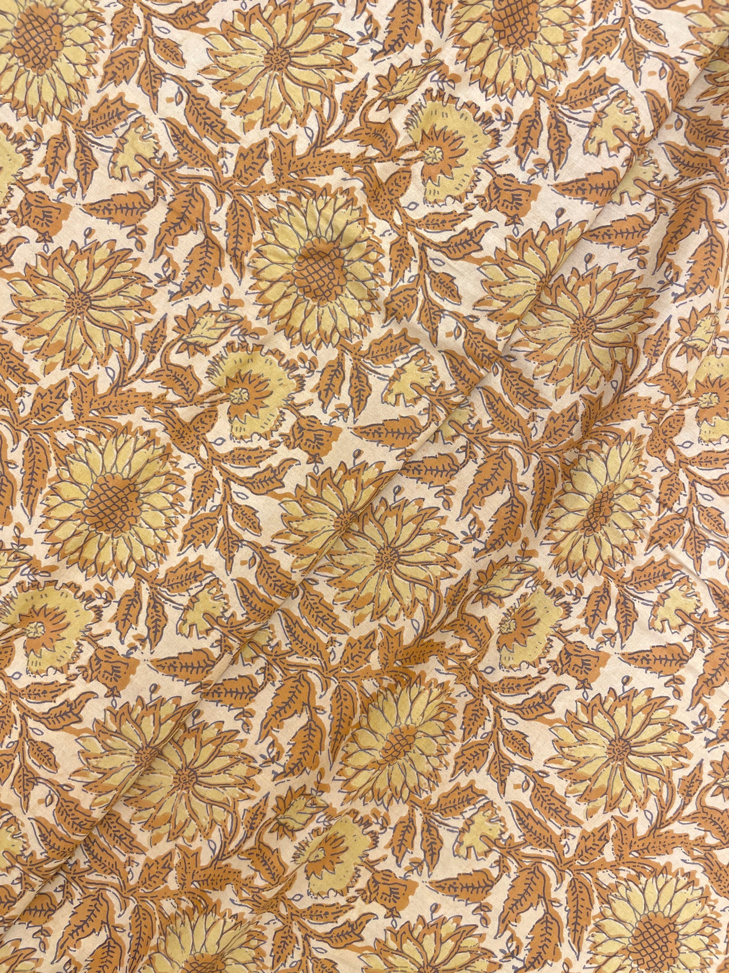 Pretty Fabulous Mustard Yellow Flower Block Print On Cotton Fabric