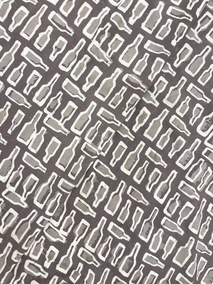 Exclusive Adorable Grey Bottle Block Print On Cotton Fabric