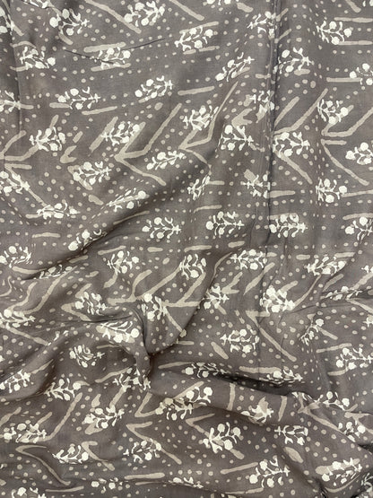 Beautiful Pretty Grey Block Print On Cotton Fabric