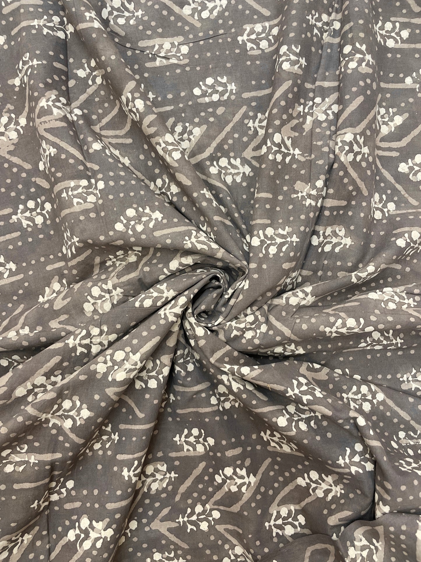 Beautiful Pretty Grey Block Print On Cotton Fabric