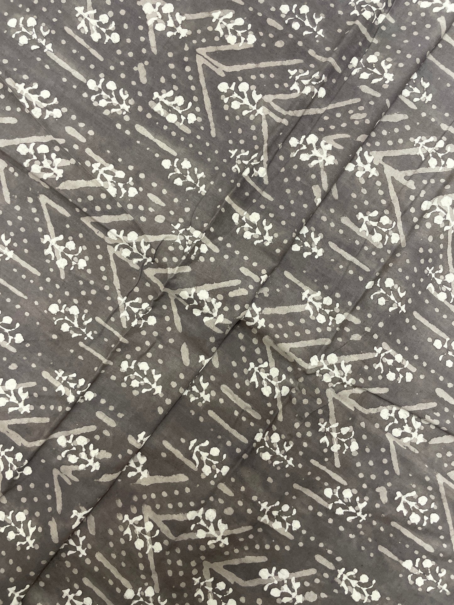 Beautiful Pretty Grey Block Print On Cotton Fabric