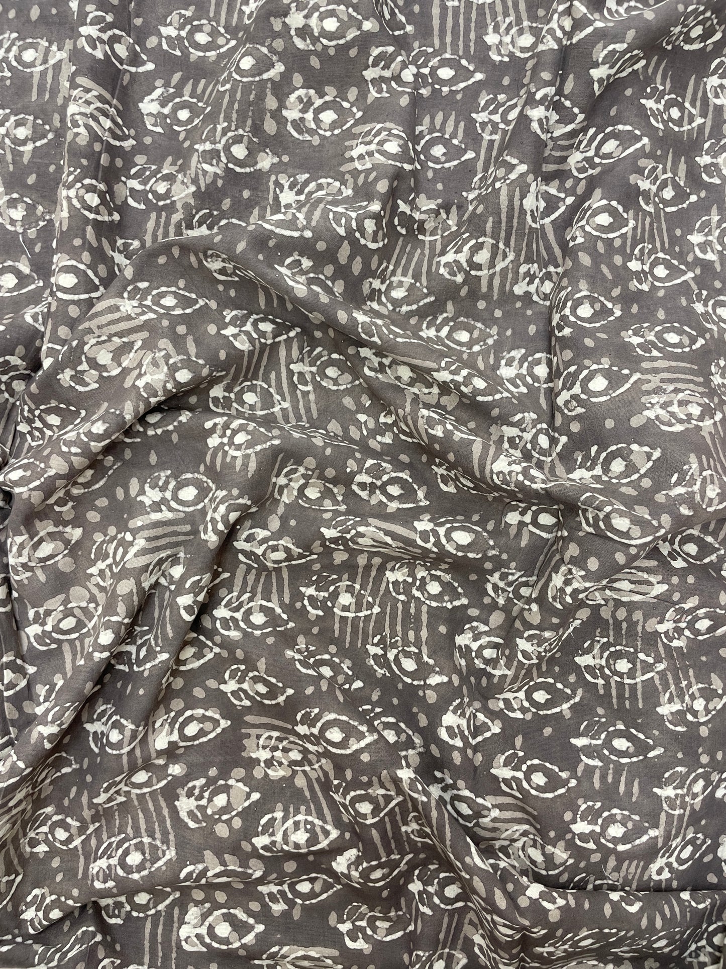 Exquisite Elegant Grey Block Print On Cotton Fabric