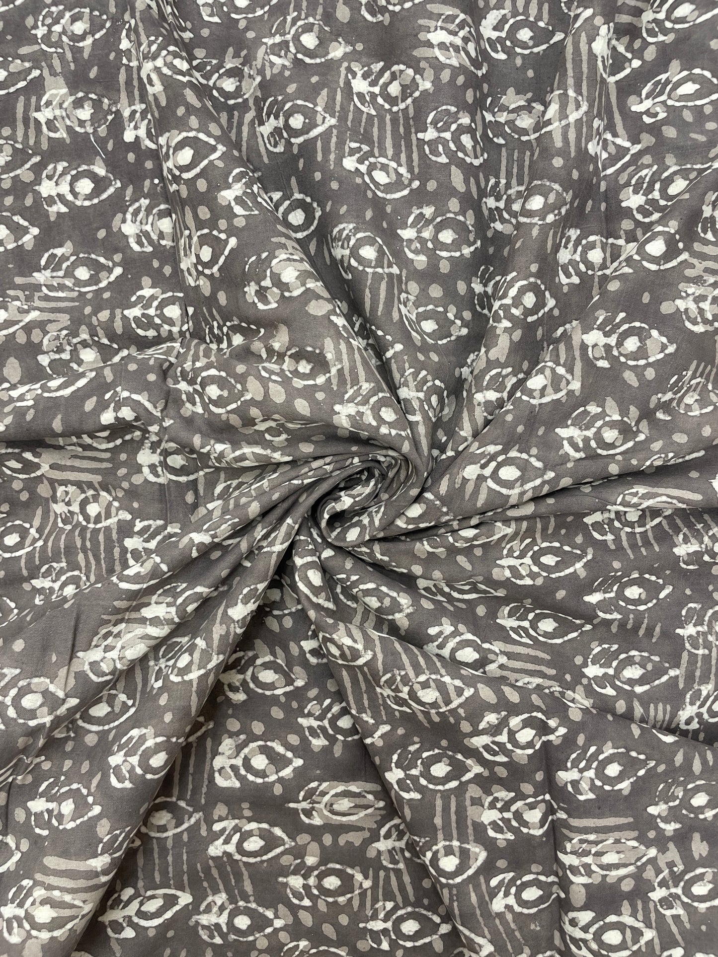 Exquisite Elegant Grey Block Print On Cotton Fabric