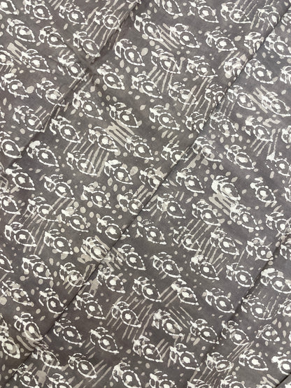 Exquisite Elegant Grey Block Print On Cotton Fabric