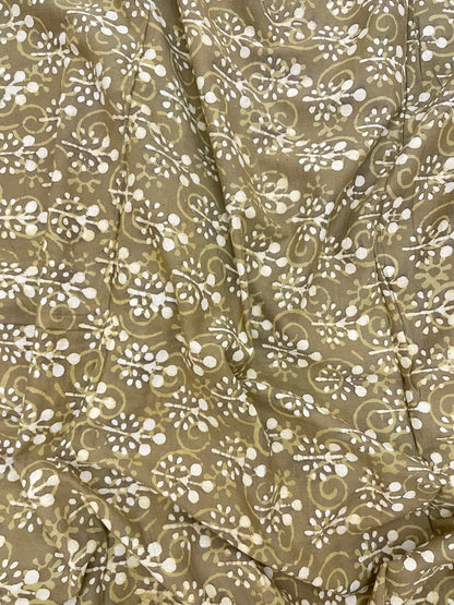 Premium Adorable Block Print On Mehndi Color Cotton Fabric