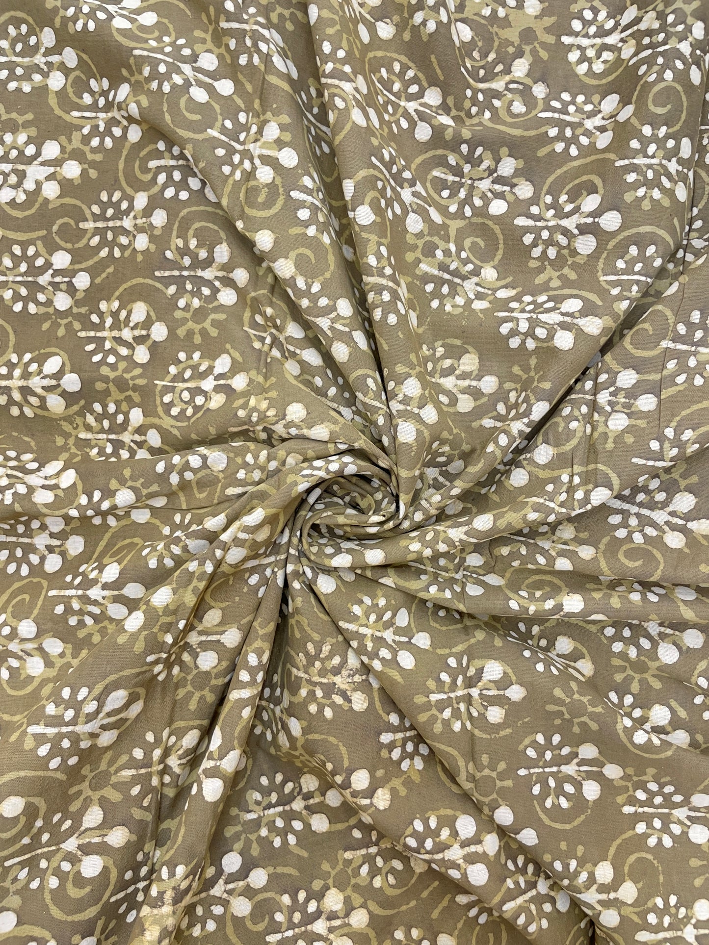 Premium Adorable Block Print On Mehndi Color Cotton Fabric