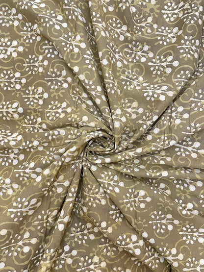 Premium Adorable Block Print On Mehndi Color Cotton Fabric