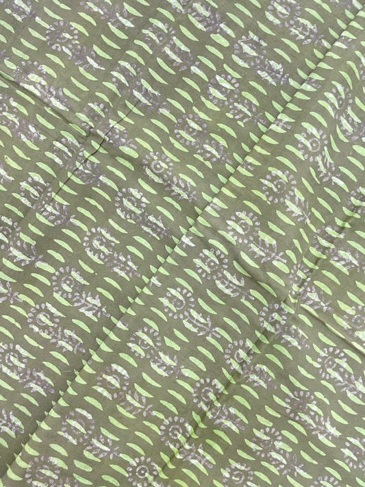 Pretty Amazing Block Print On Green Cotton Fabric