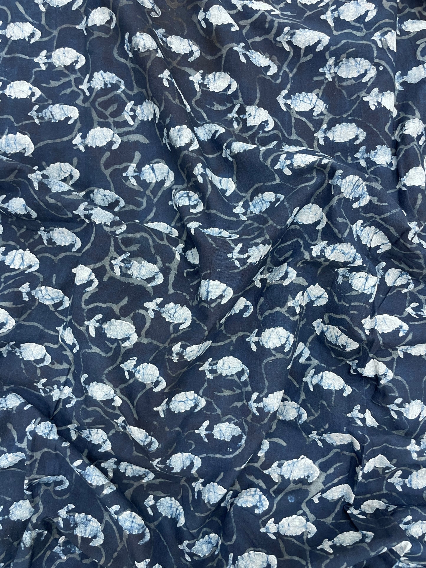 Superb Elegant Block Print On Blue Cotton Fabric