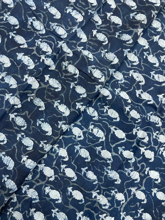 Superb Elegant Block Print On Blue Cotton Fabric