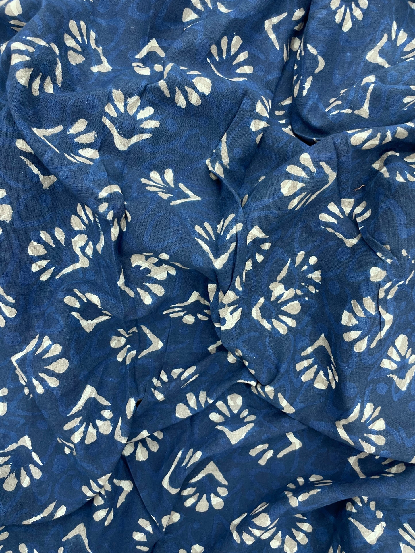 Adorable Attractive Block Print On Blue Cotton Fabric