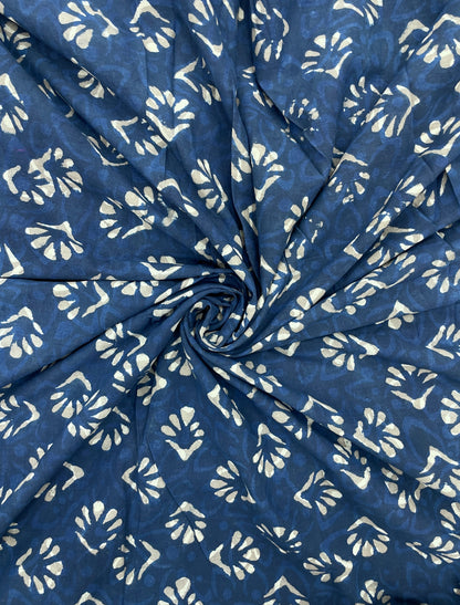 Adorable Attractive Block Print On Blue Cotton Fabric