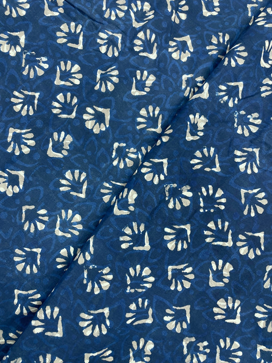 Adorable Attractive Block Print On Blue Cotton Fabric