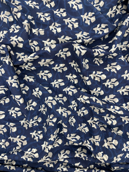 Marvelous Attractive Block Print On Blue Cotton Fabric