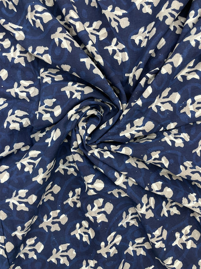 Marvelous Attractive Block Print On Blue Cotton Fabric