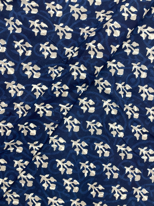 Marvelous Attractive Block Print On Blue Cotton Fabric