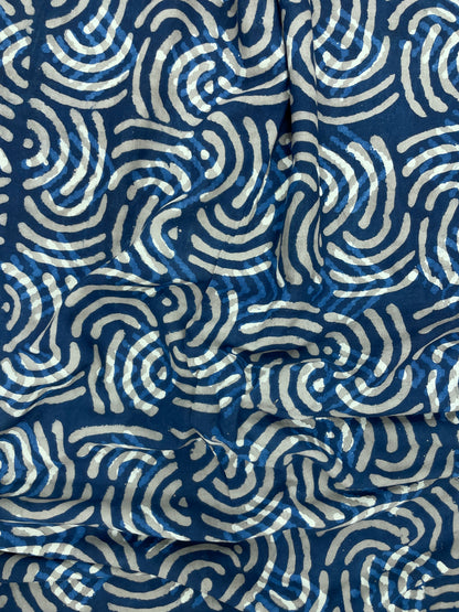 Eye Catching Unique Block Print On Blue Cotton Fabric