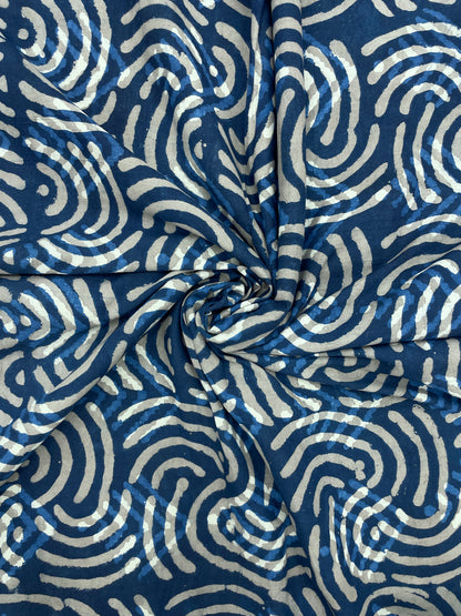 Eye Catching Unique Block Print On Blue Cotton Fabric