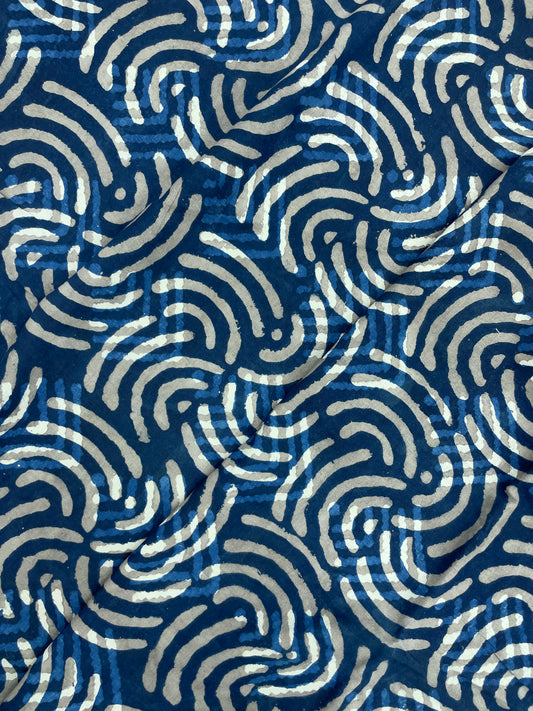 Eye Catching Unique Block Print On Blue Cotton Fabric