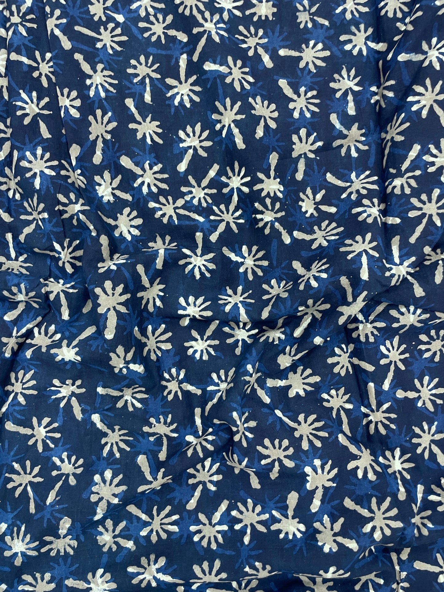 Attractive Elegant Block Print On Blue Cotton Fabric