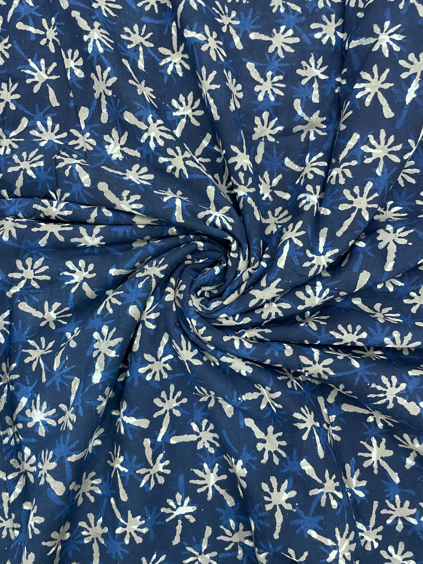 Attractive Elegant Block Print On Blue Cotton Fabric