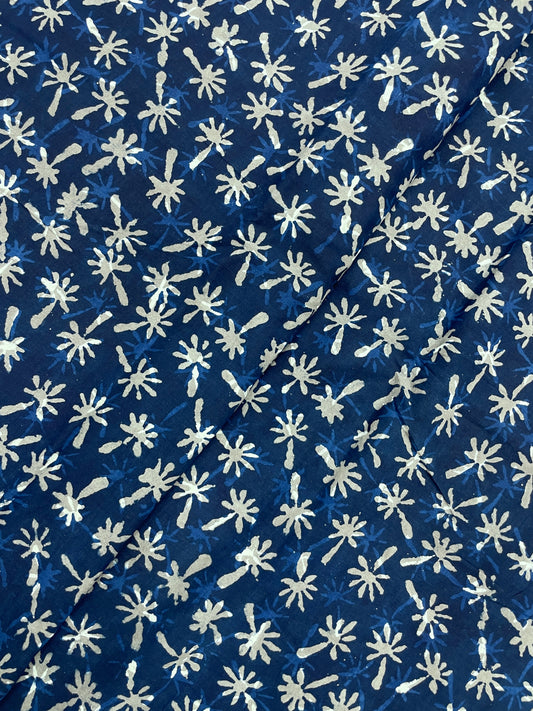 Attractive Elegant Block Print On Blue Cotton Fabric
