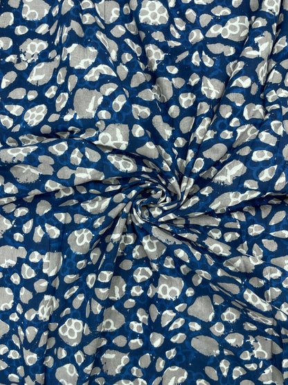 Premium Beautiful Block Print On Blue Cotton Fabric