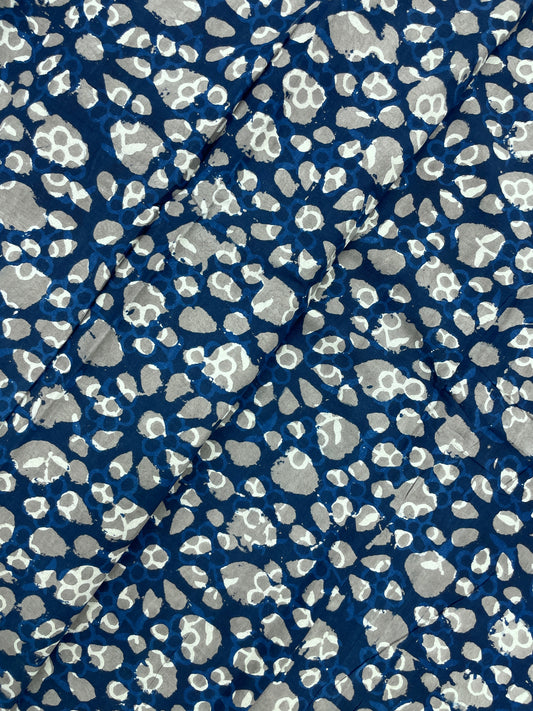 Premium Beautiful Block Print On Blue Cotton Fabric