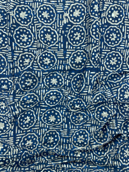 Unique Adorable Block Print On Blue Cotton Fabric