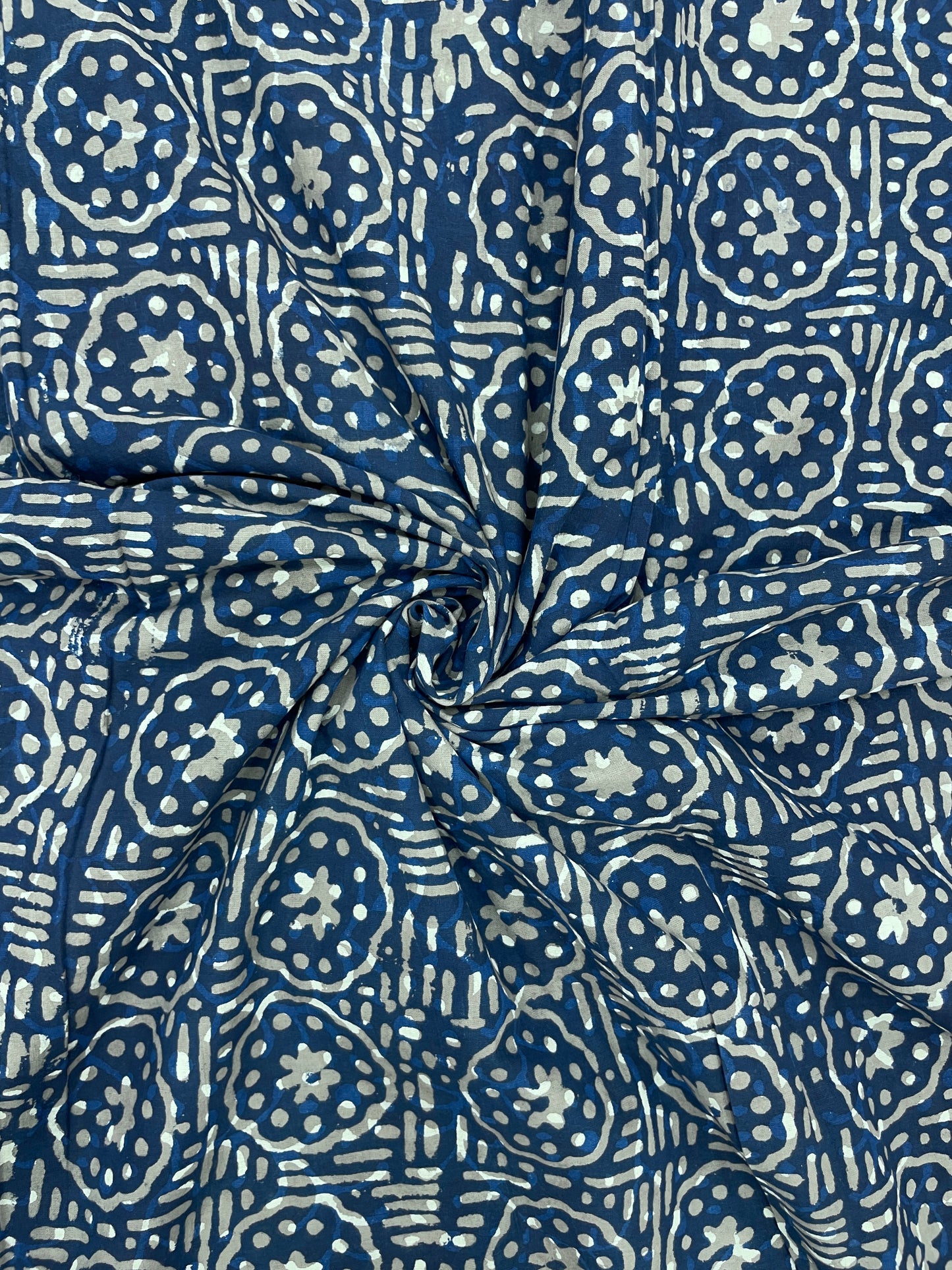 Unique Adorable Block Print On Blue Cotton Fabric