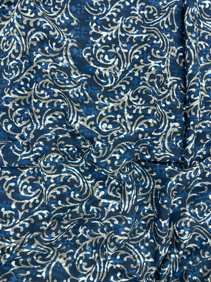 Adorable Exquisite Block Print On Blue Cotton Fabric