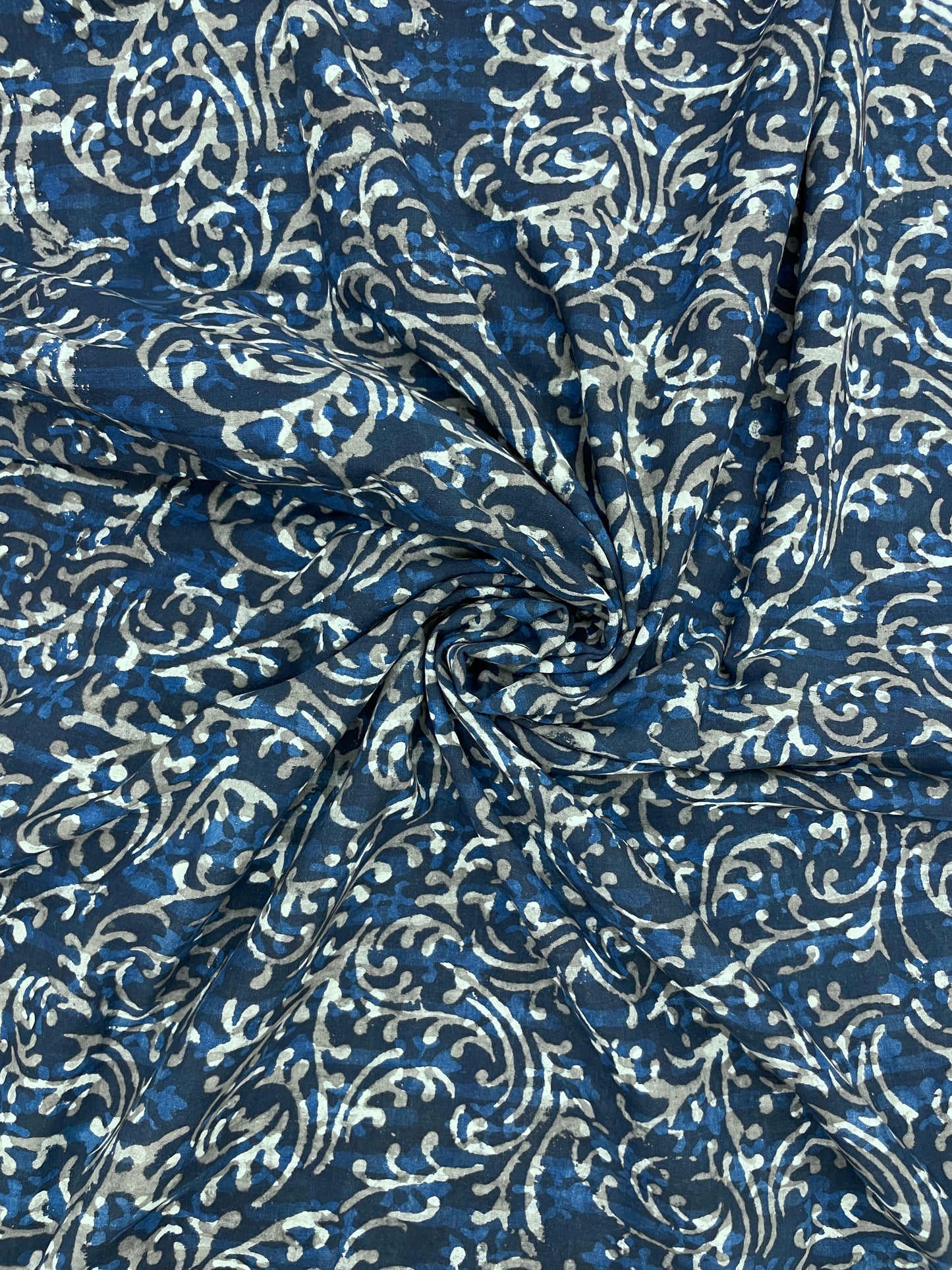 Adorable Exquisite Block Print On Blue Cotton Fabric