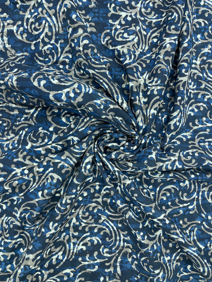 Adorable Exquisite Block Print On Blue Cotton Fabric