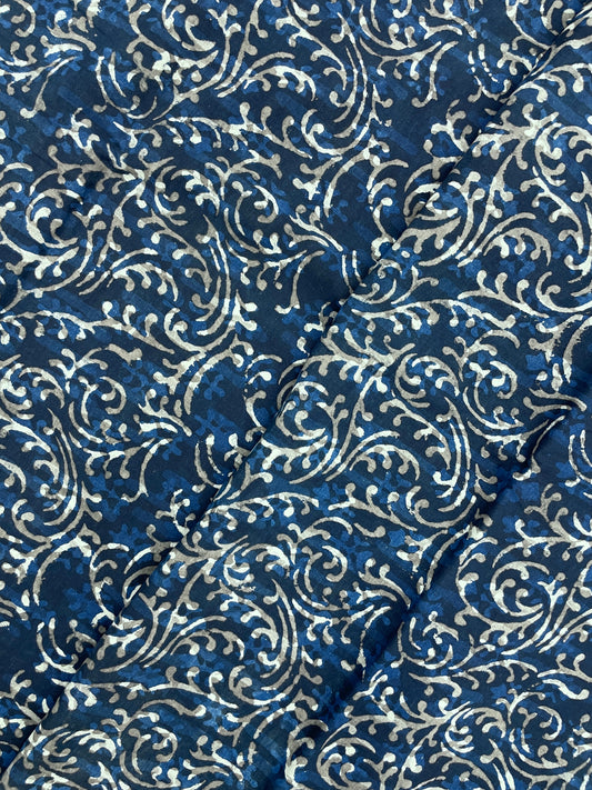 Adorable Exquisite Block Print On Blue Cotton Fabric