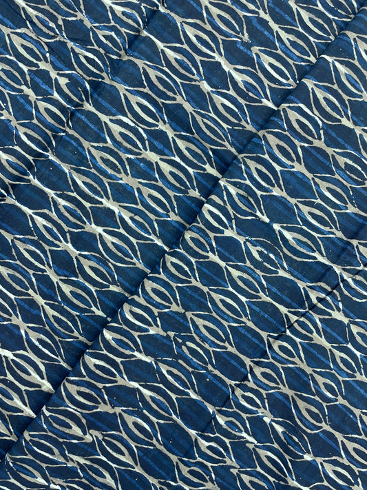 Beautiful Amazing Block Print On Blue Cotton Fabric