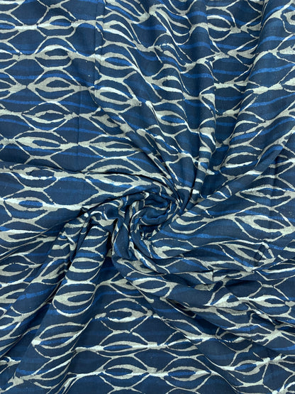 Beautiful Amazing Block Print On Blue Cotton Fabric